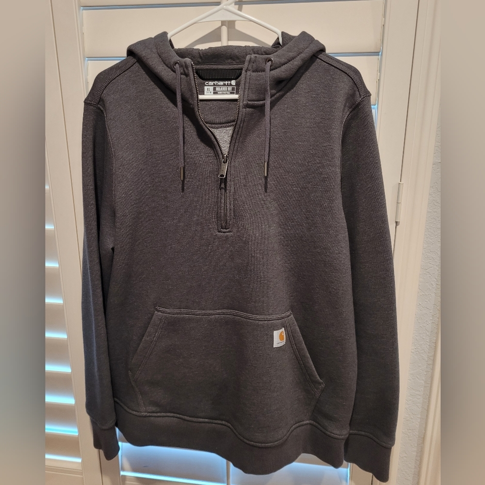 XL Womens Carhartt pullover partial zip hoodie grey
